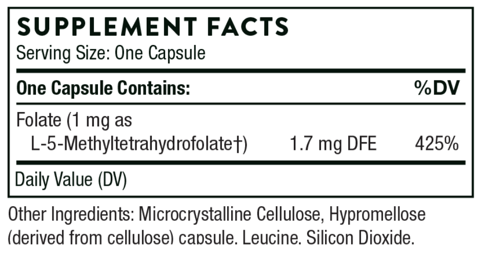 Thorne 5-MTHF 1 mg Ingredients Image